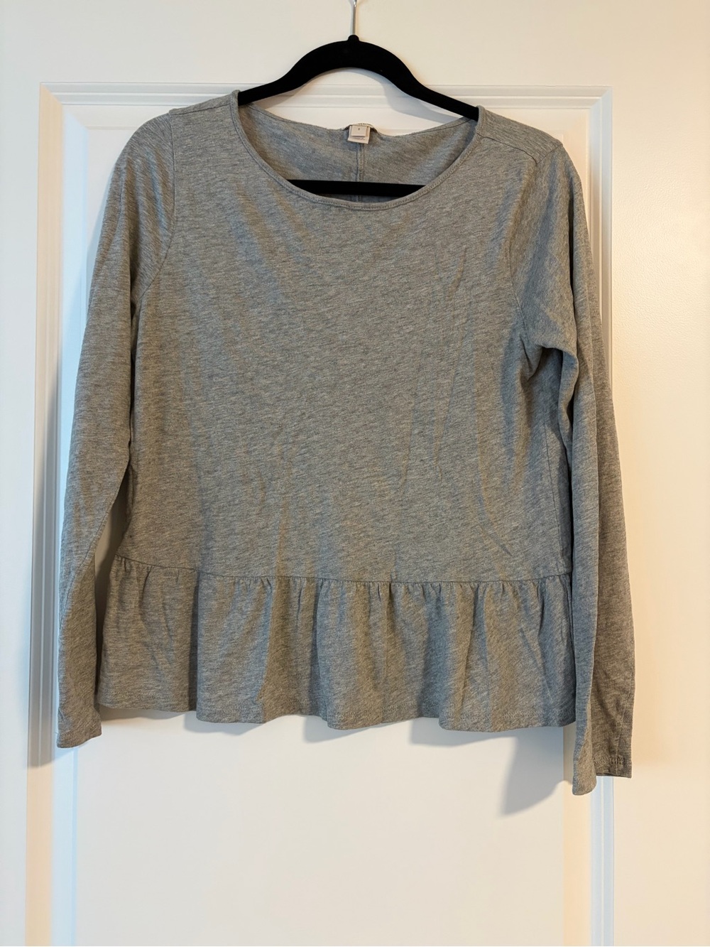 J. Crew Gray Long Sleeve Peplum Tee